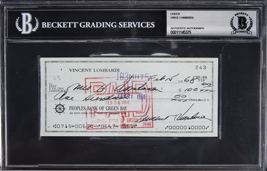 1968 Vince Lombardi Signed Personal Check Dated 5/15/1968 (Beckett)